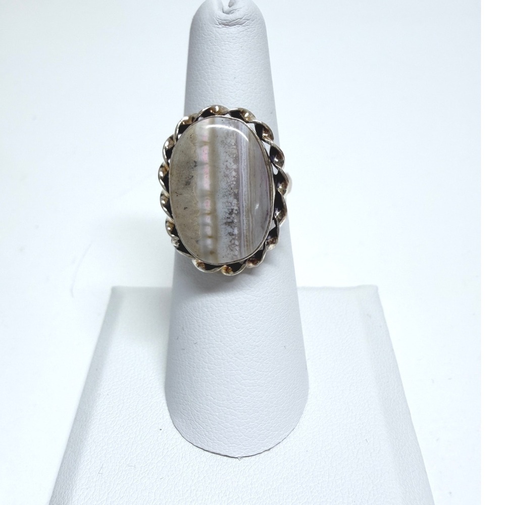 Hand Crafted Orca Agate Ring Women Size 6.5 Silver Plated Oval Statement Ring